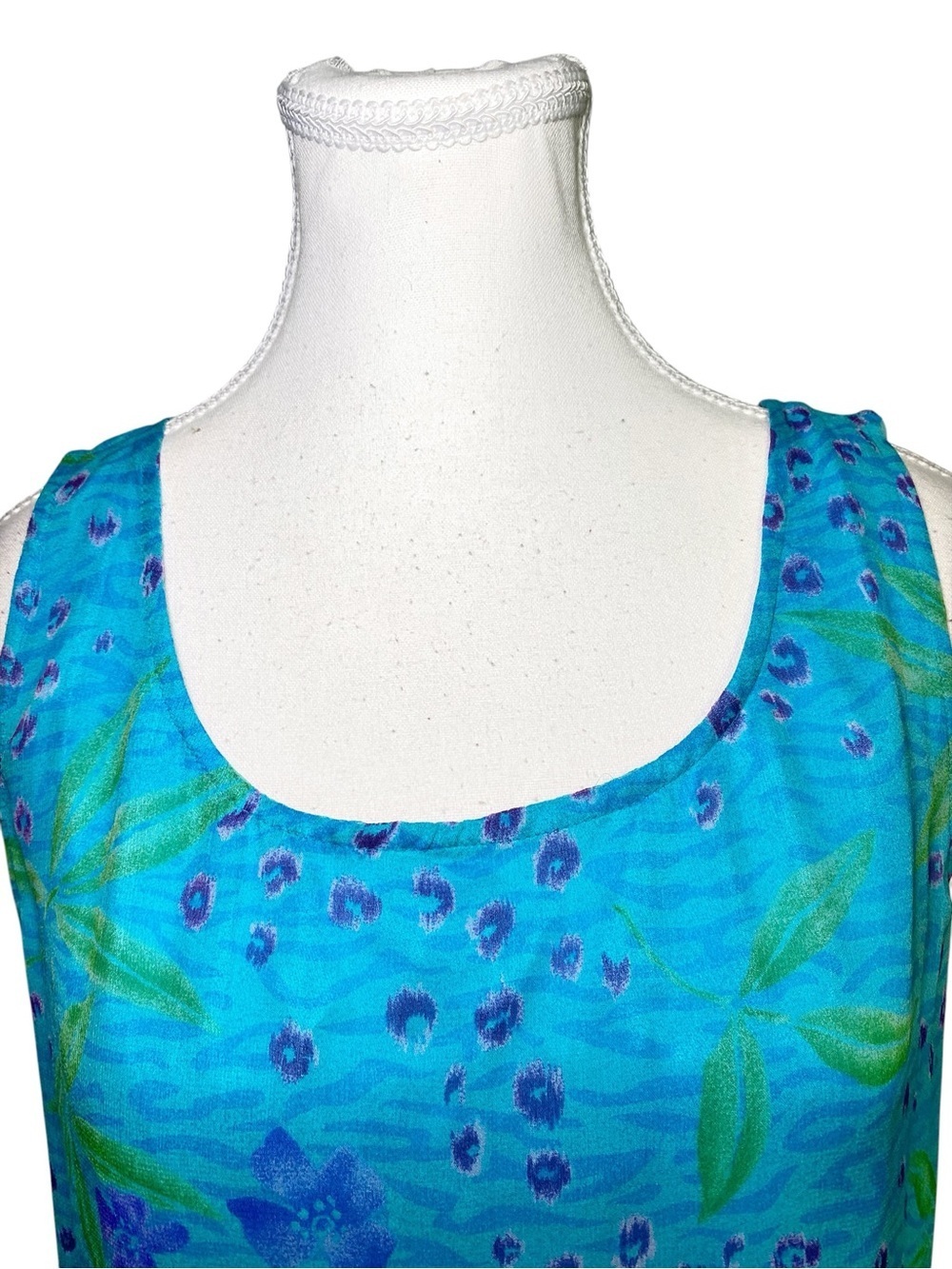 Robbie Bee Vintage 100% Silk Floral Shift Dress Bright Blue -Y2K Retro - Picture 4 of 14